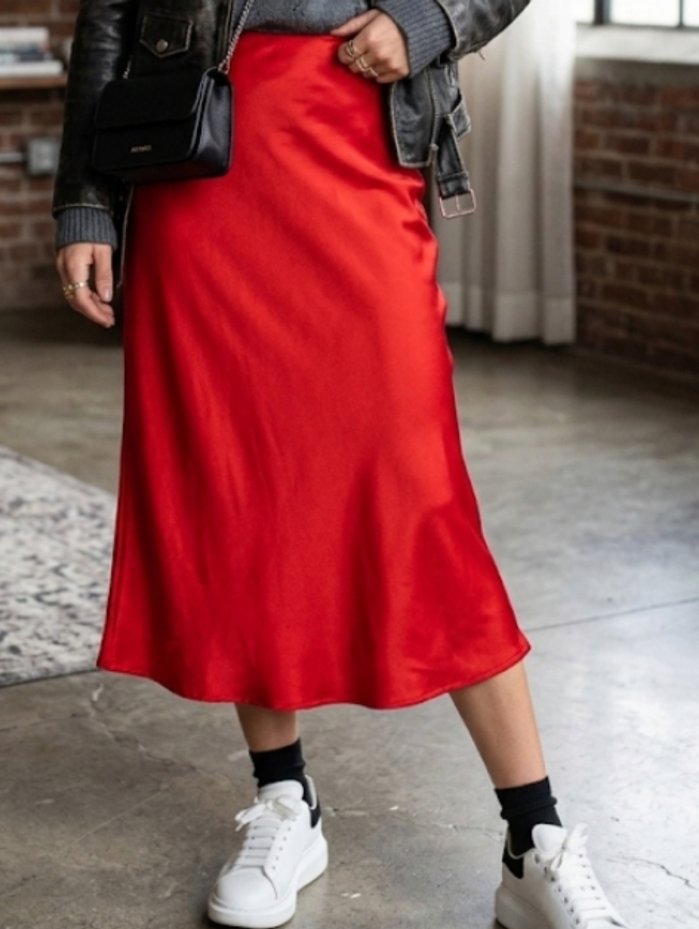 SHEIN Red Satin Midi Slip Skirt (Size M) Soft Romantic Lightweight